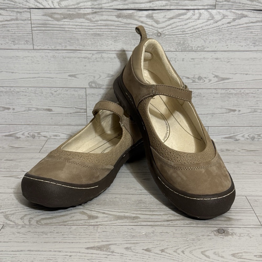 Jambu Ezra Maryjane Shoes Sz 9.5M Taupe Nubuck J4EZR54 Floral Comfort Minimalist